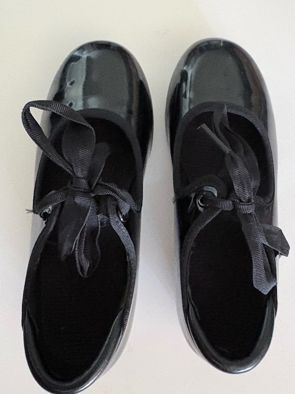 Black Patent Ribbon Tie Girls Tap Shoes 12C